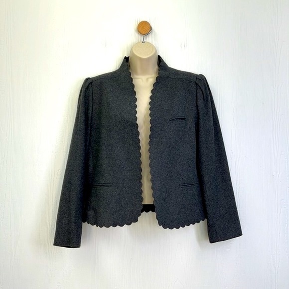 Whip O Will - Vintage Charcoal Gray Scalloped Edge Lined Blazer W Pockets SZ 14 - Picture 2 of 13